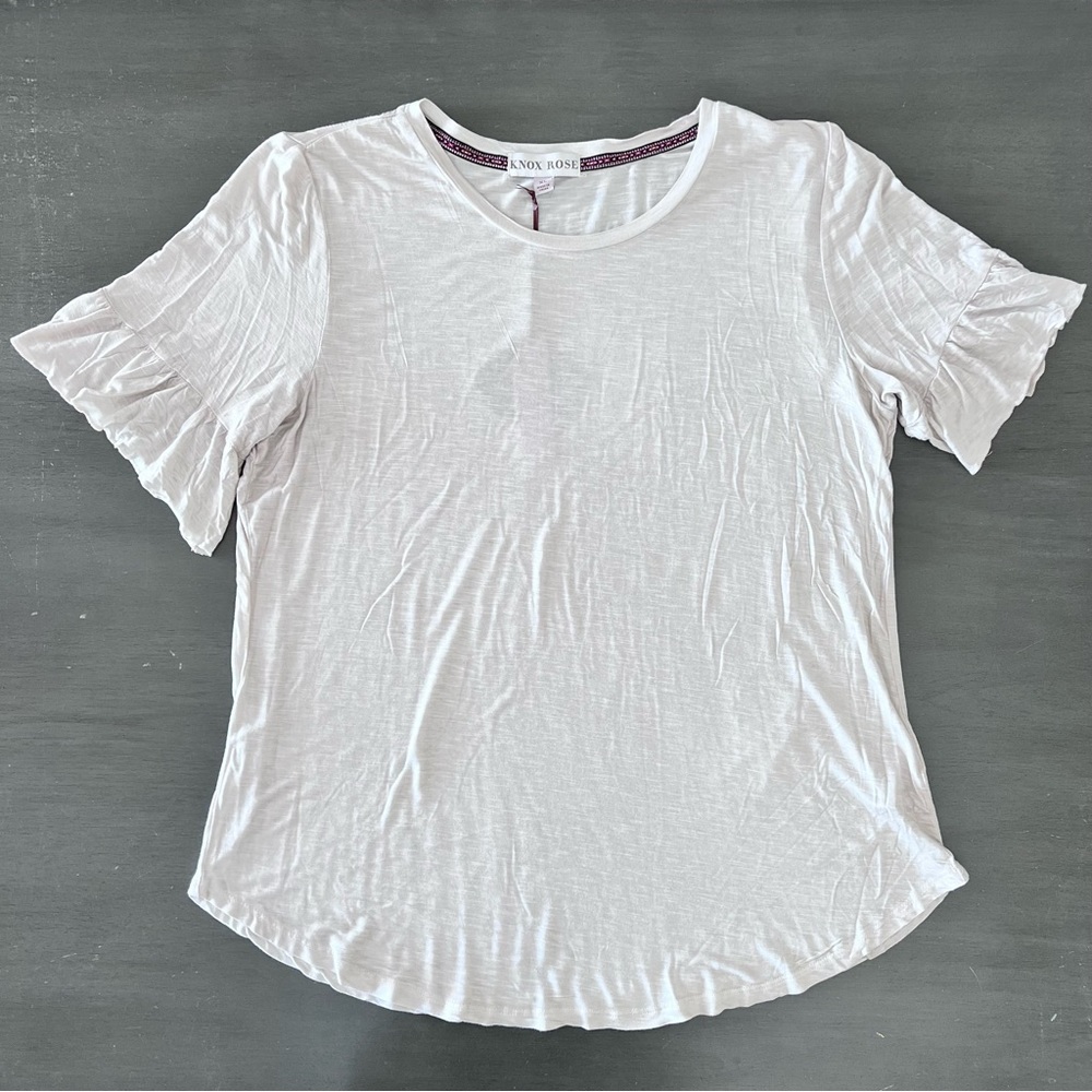NEW Knox Rose Taupe Distress Ruffle Flutter Loose Sleeve Top T-shirt Tee XL XXL - Picture 2 of 5